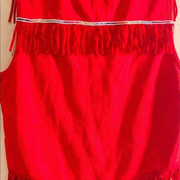 MICHAEL SIMON SPUN SILK Cotton RED Knitted Beaded FRINGEY VEST SML - Picture 9 of 13